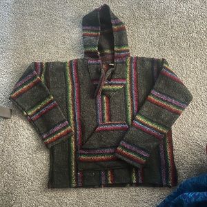 Baja sweater- green with rainbow stripes